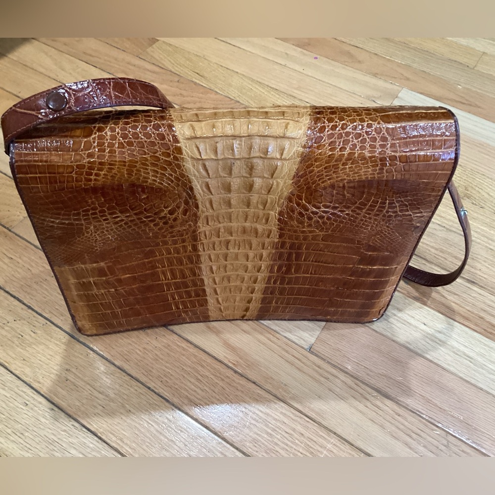 Vtg 1950-60s, Brown Crocodile-Embossed women’s handBag, purse - Picture 4 of 11